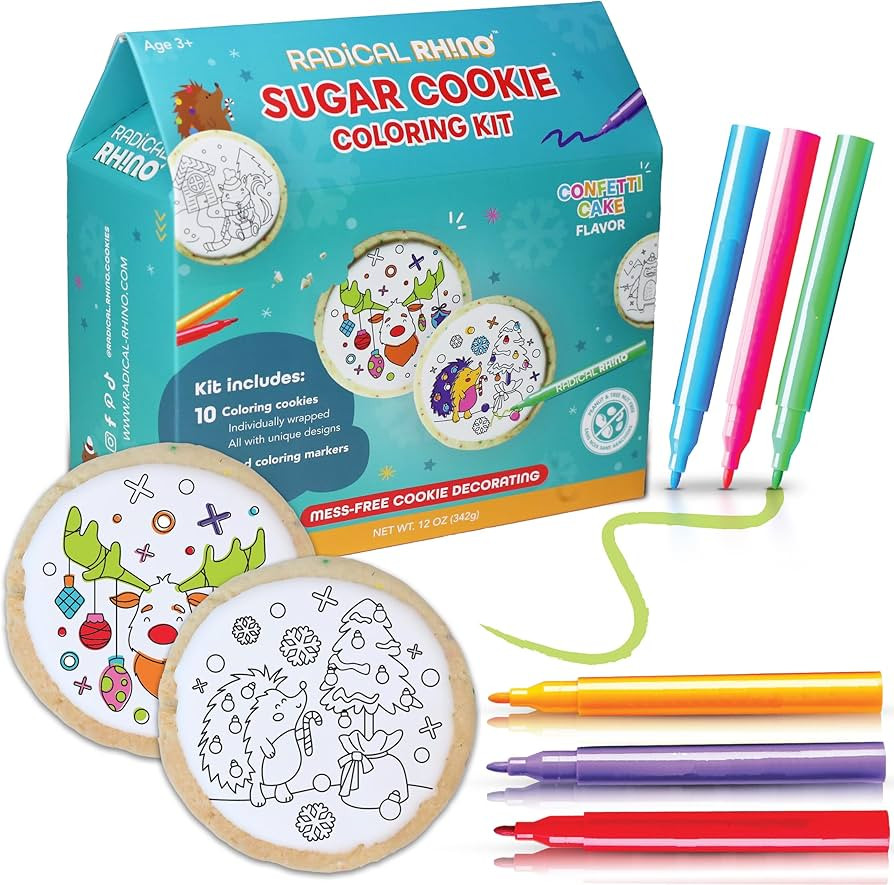 Radical Rhino Sugar Cookie Coloring Kit - 10 Confetti Cake Sugar Cookies & 6 Food Coloring Edible... | Amazon (US)