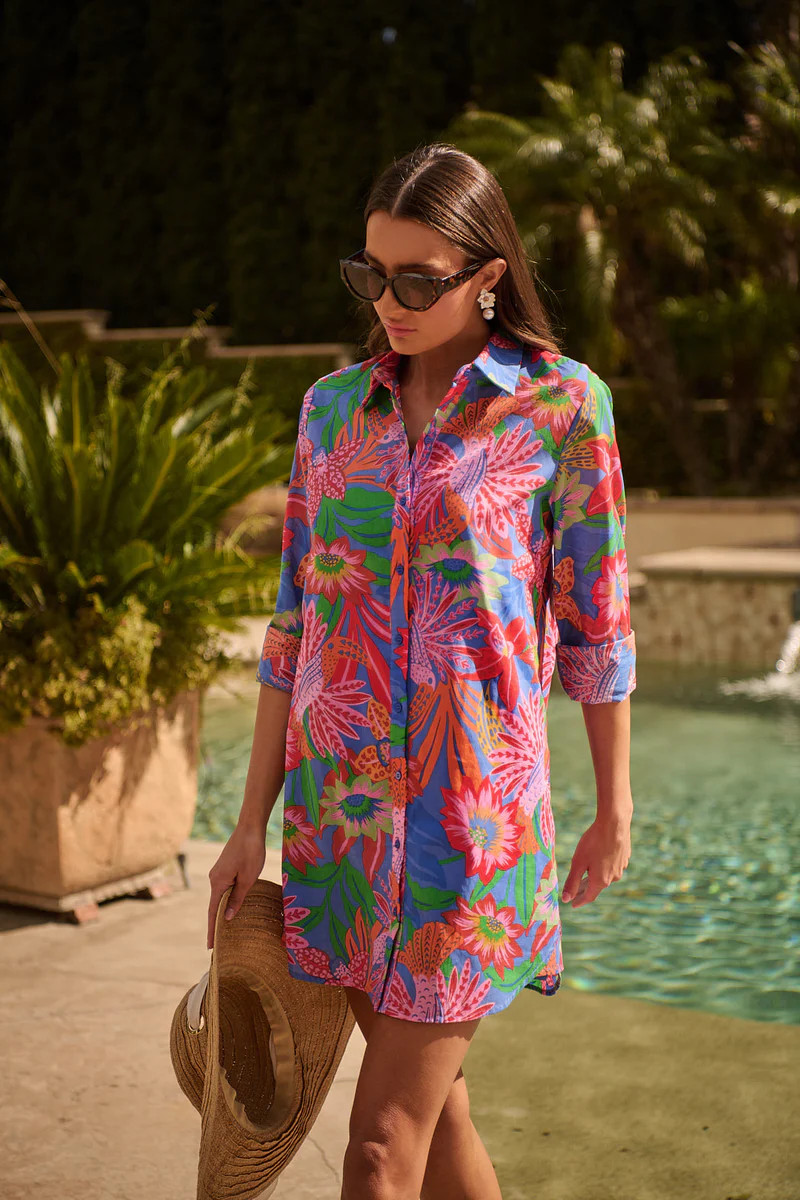 Cindal Floral Luba Oversized Shirt Mini Dress | Sugarlips