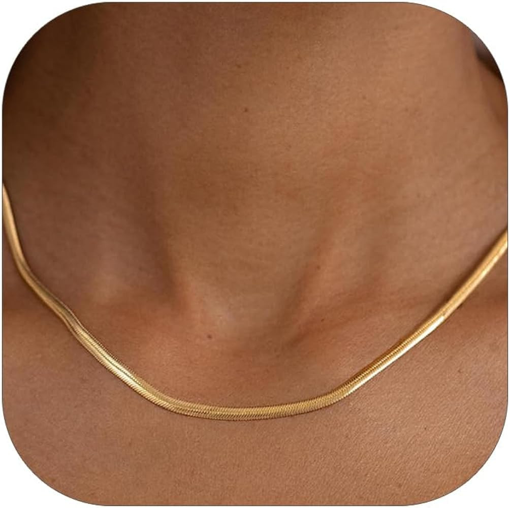 FOCALOOK 14K Gold Plated Necklaces for Women, Fashion Herringbone Choker Necklace Stainless Steel... | Amazon (US)