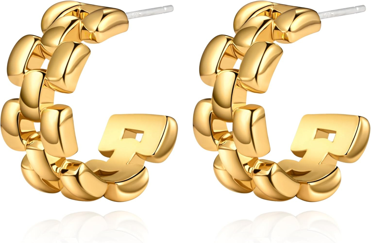 Cowlyn 14K Gold Plated 925 Sterling Silver Post 9mm Thick Huggie Earrings Small Hoop Stud Earring... | Amazon (US)