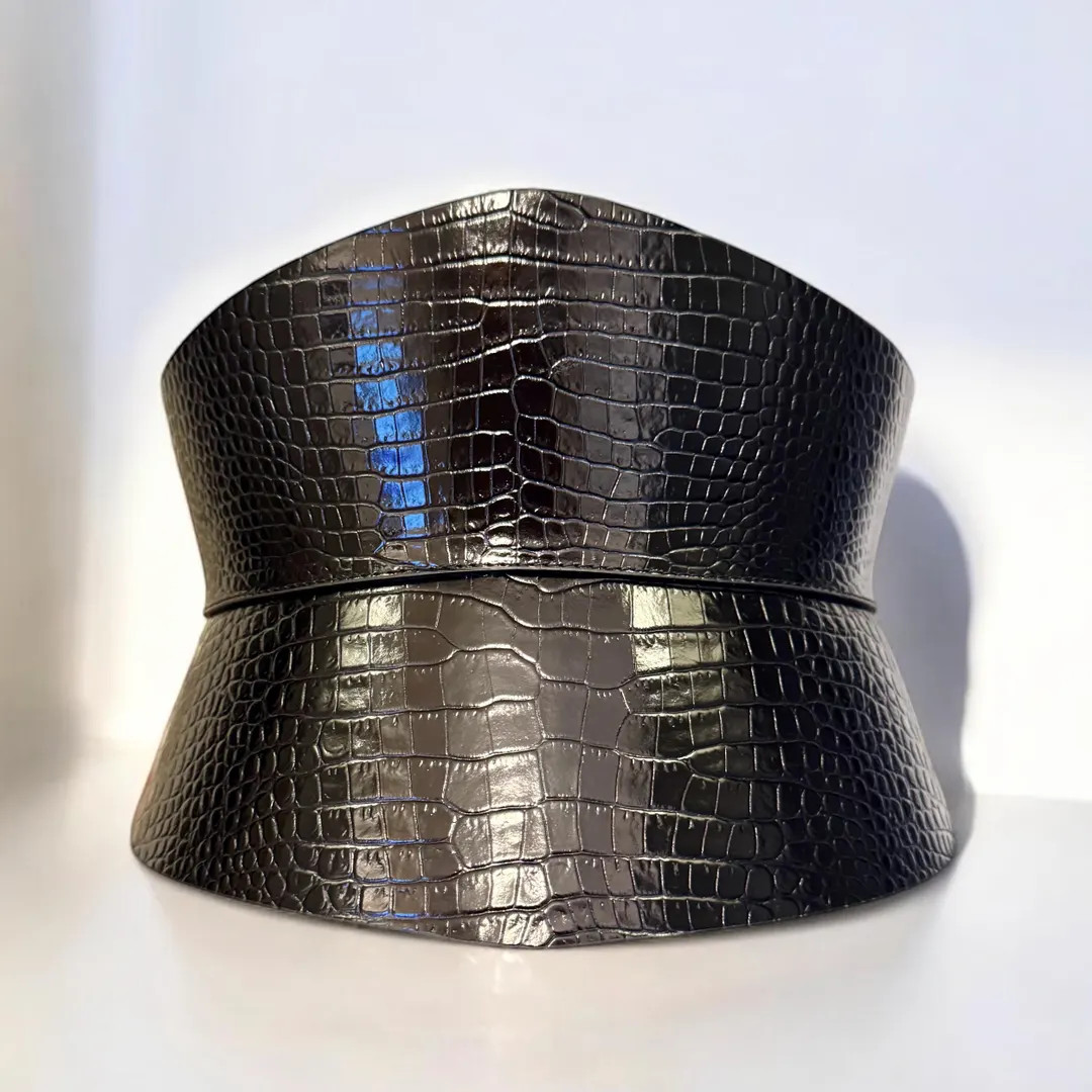 XXS - 5XL Black Croc Leather Lace Cord Corset, Plus Size Hourglass Curved Wide Plain Leather Wais... | Etsy (US)