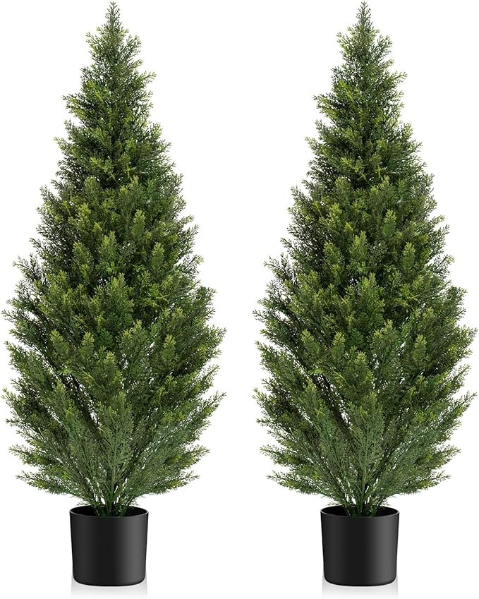 Two 5FT Artificial Topiary Cedar Trees Tall, Outdoors UV Protection Fake Cypress Tree, Realistic ... | Amazon (US)