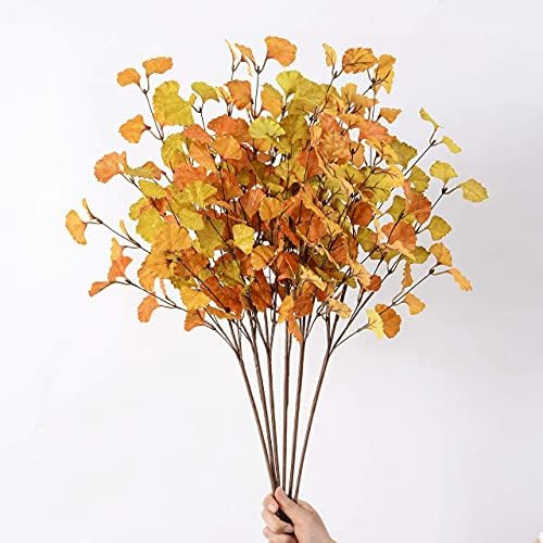 Artificial Fall Ginkgo Leaves Stem Autumn Leaf Branches for Vase Room Kitchen Office Decoration | Amazon (US)