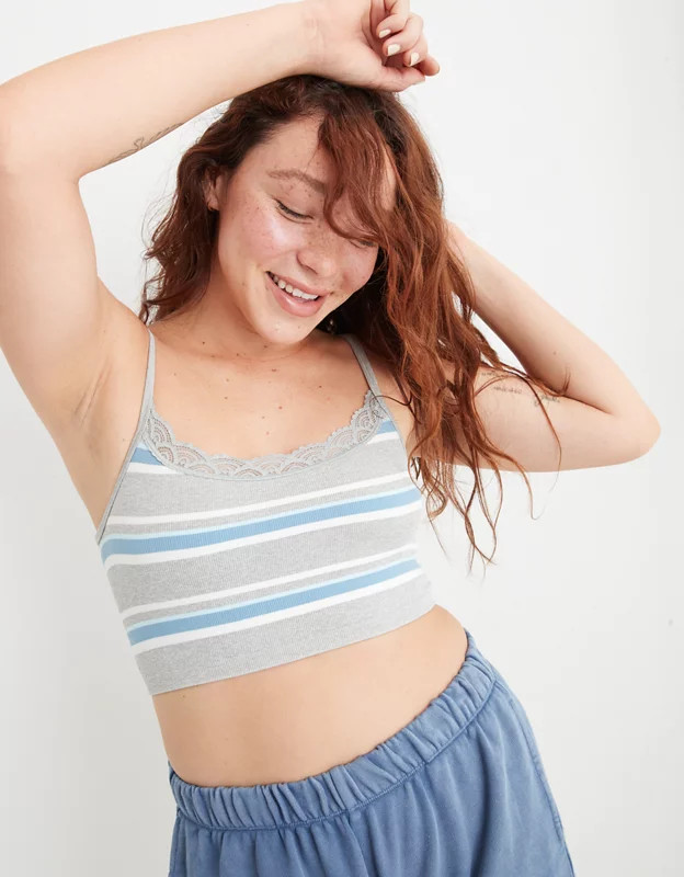 Aerie Seamless Lace Trim Longline Bralette | American Eagle Outfitters (US & CA)