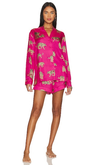 Early Riser Pj Set in Fuchsia Feline Fine Silky | Revolve Clothing (Global)