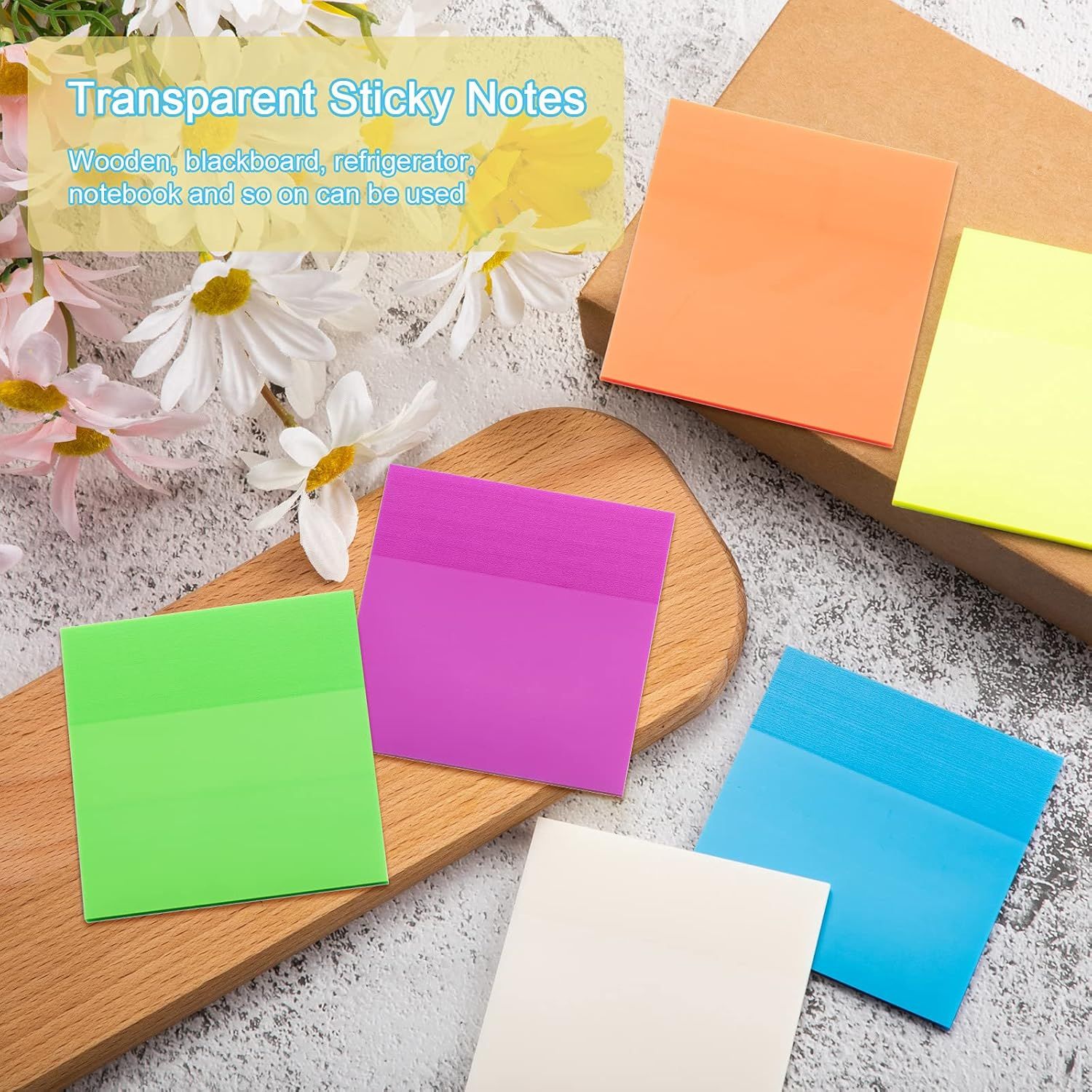 600 Sheets 12 Pads Transparent Sticky Notes Colorful Sticky Note Pads Clear Self-Stick Notes Self... | Amazon (US)