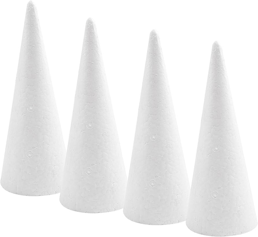 Crafjie Foam Cones for DIY Arts and Crafts (4.1 x 13.6 in, 4 Pack), White Polystyrene Christmas T... | Amazon (US)