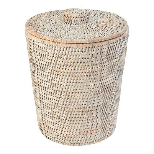 KOUBOO La Jolla Rattan Round Waste Basket With Lid & Plastic Insert, 2 Gallon Woven Wastebasket f... | Amazon (US)