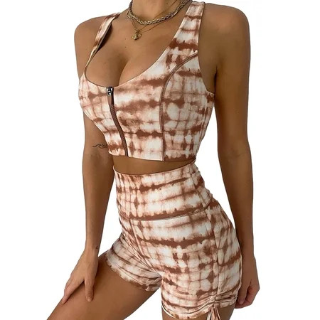 Workout Sets for Women 2 Piece Crop Tank High Waist Yoga Outfits | Walmart (US)