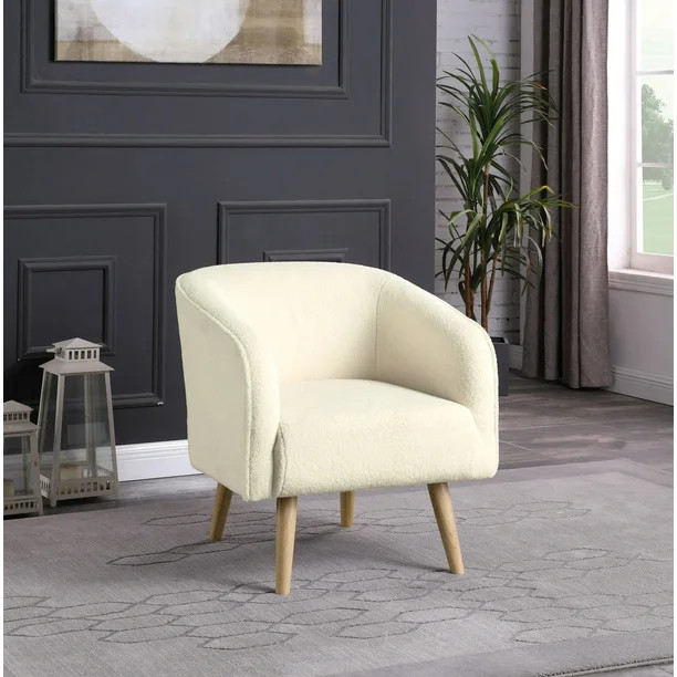 Natural Lines Sherpa Accent Chair with Wood Legs - Cream - Walmart.com | Walmart (US)