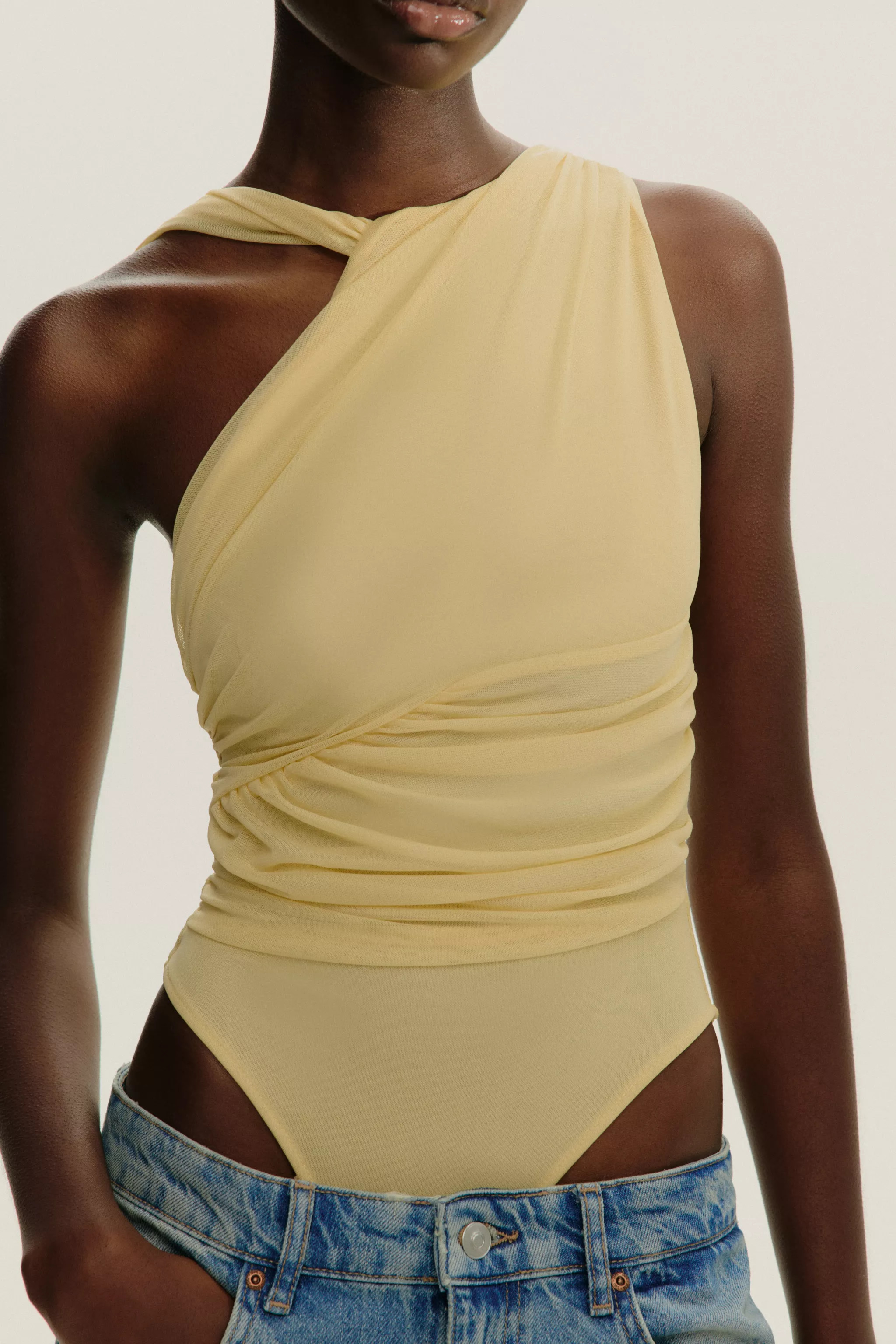 DRAPED ASYMMETRIC TULLE BODYSUIT | Zara Canada