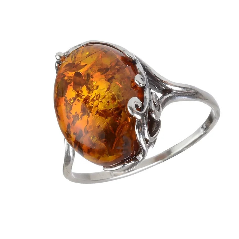 GIA Certified Baltic Honey Amber Ring in 925 Sterling Silver \u2013 Genuine Natural Amber Oval Ri... | Walmart (US)