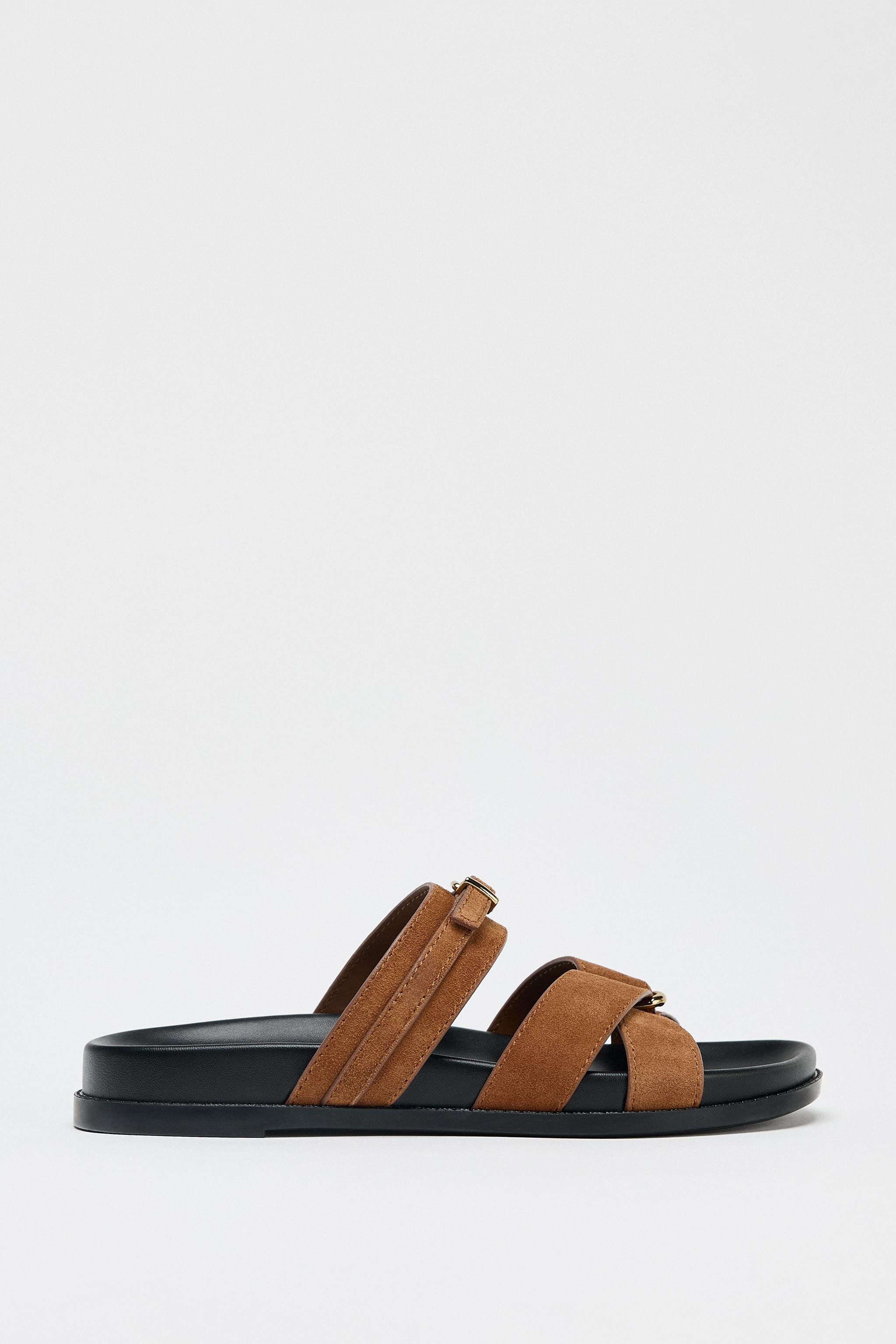 SPLIT SUEDE CROSS STRAP SANDALS | Zara UK
