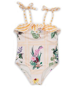 Little Girls Floral Print Ruffle Top One-Piece Swimsuit | Dillard's