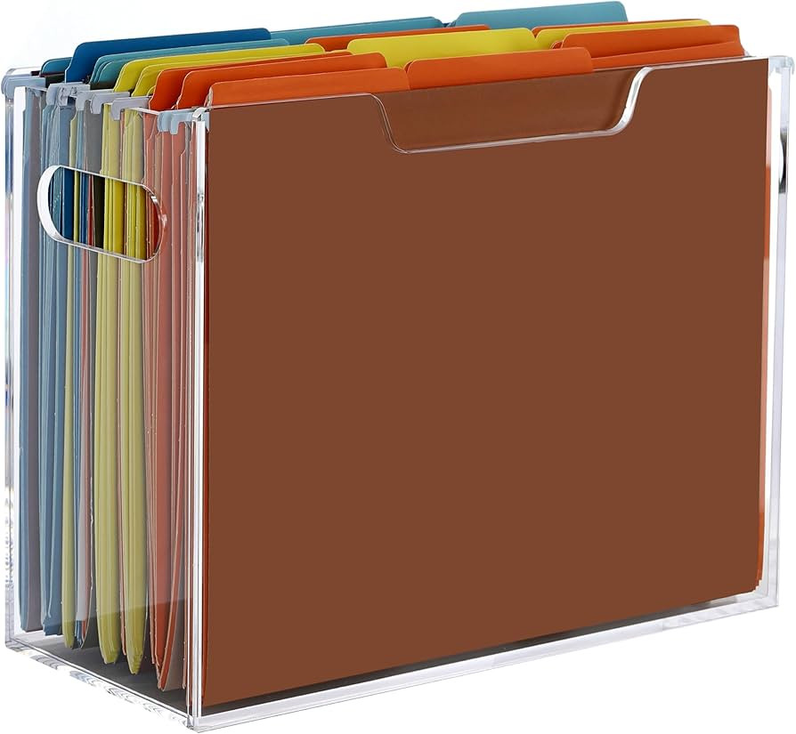 Acrylic File Folder Organizer, Hanging File Organizer Box, File Holder with Handles for Letter Si... | Amazon (US)