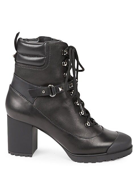 Valentino Women's Valentino Garavani Rockstud Leather Stacked-Heel Combat Boots - Black - Size 38.5  | Saks Fifth Avenue
