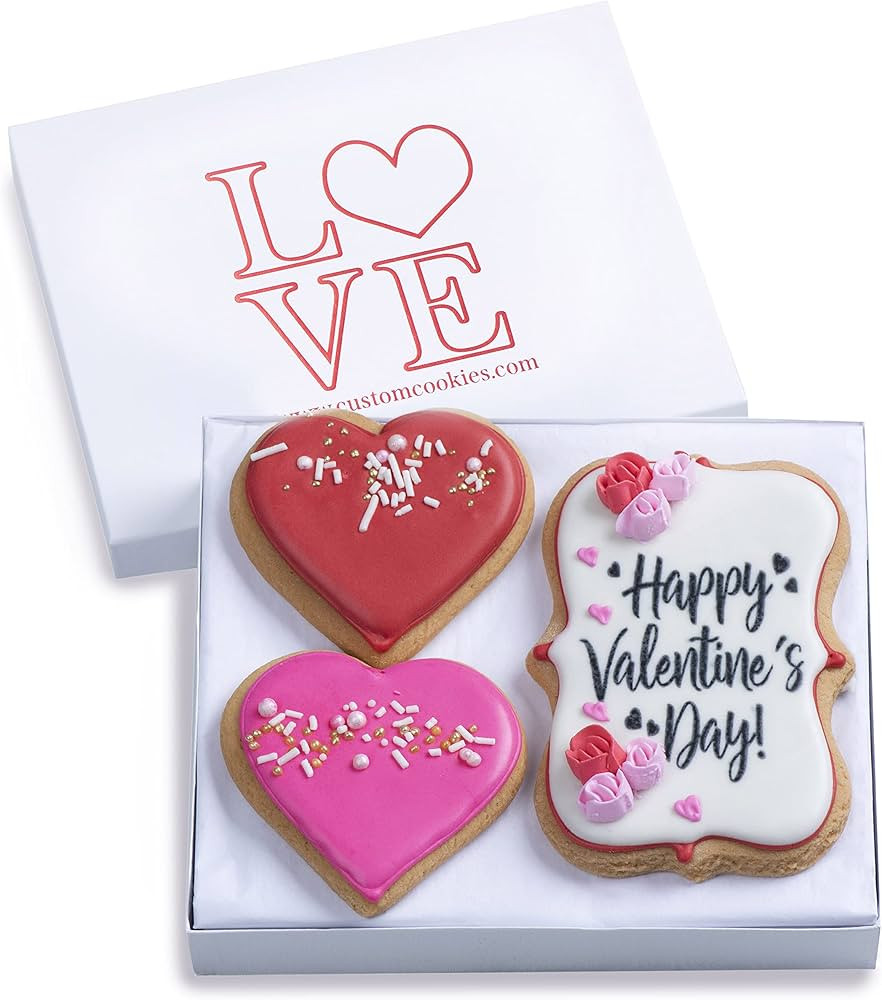 Valentines Day Cookies Gift Basket, Hand Decorated Vanilla Sugar Cookie Greeting Card, Unique Lov... | Amazon (US)