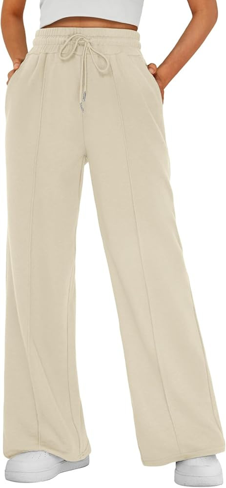 AUTOMET Women’s Wide Leg Sweatpants High Waisted Baggy Flared Pants Drawstring Athletic Joggers | Amazon (US)