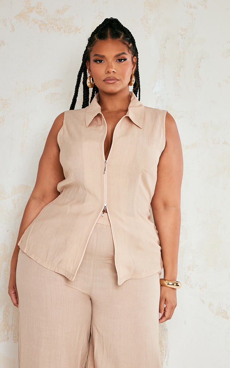 Plus Stone Zip Up Lightweight Top | PrettyLittleThing US