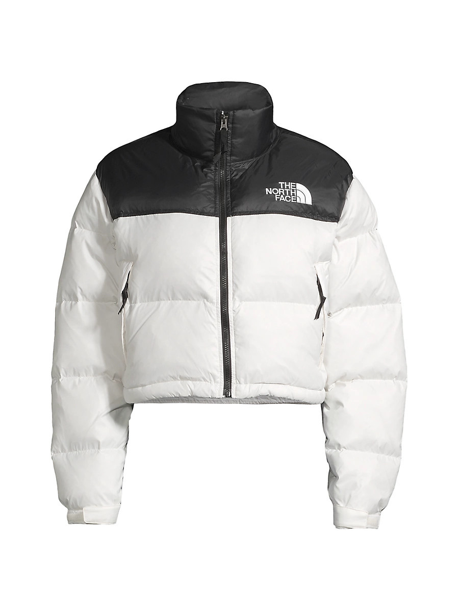 Women's Nuptse Cropped Down Puffer Jacket - Gardenia White Black - Size Medium | Saks Fifth Avenue