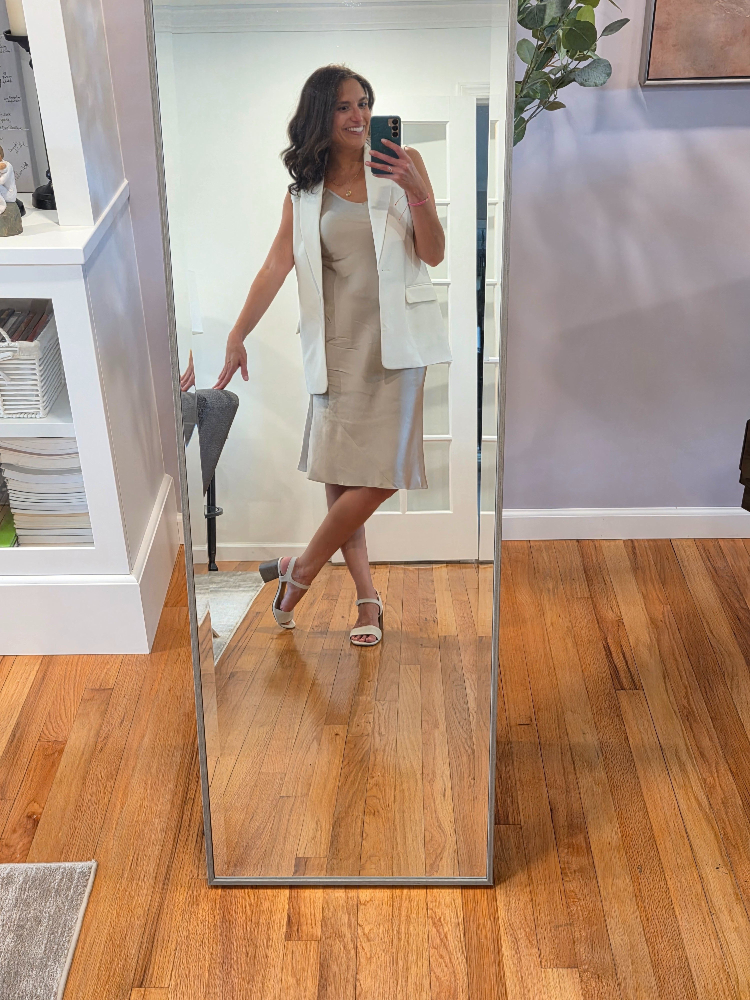 Loving my Quince washable silk dress! Simple vest makes it work wearable! 

#LTKStyleTip #LTKWorkwear #LTKFindsUnder100