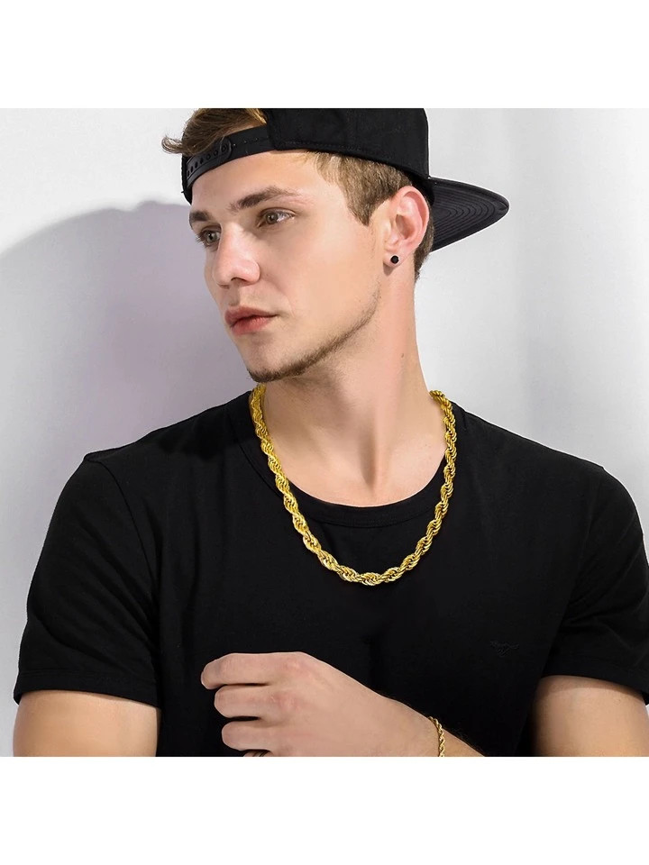 U7 Stainless Steel Twisted Rope Chain Necklace For Men Women Gold/Black Plated Braided Rope Link ... | SHEIN