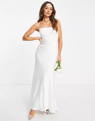 ASOS EDITION Astrid satin square neck wedding dress with tie back | ASOS (Global)