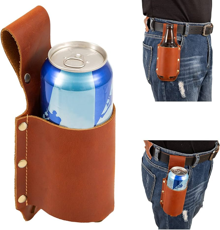 Beer Holder Beer Gifts for Men,Leather Beer Holster Bottle Holders,Beer Belt Holder as Cowboy Acc... | Amazon (US)