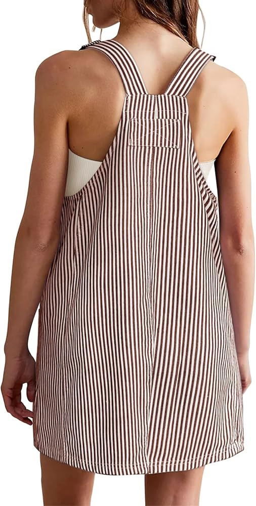 Yousify Womens Casual Striped Denim Dress Summer Pinafore Overalls Romper Adjustable Straps Jumpe... | Amazon (US)