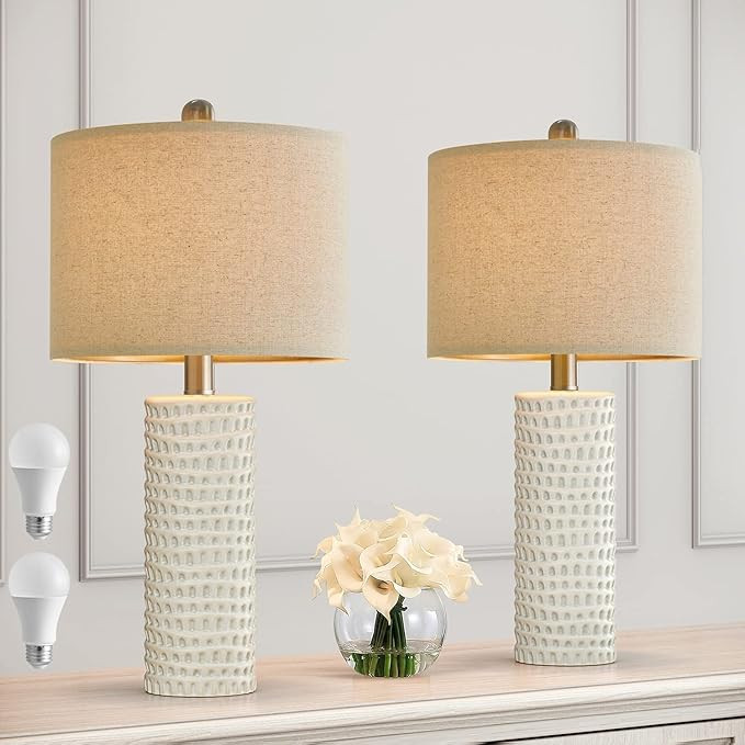 PORTRES 24’’ Farmhouse Ceramic Table Lamp Set of 2 for Bedroom Living room White Desk Decor ... | Amazon (US)