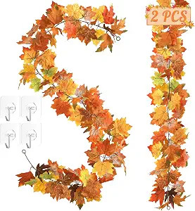 2Pack 11.8FT Fall Garland for Mantle Indoor Outdoor Thanksgiving Decor | Amazon (US)