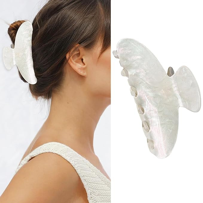 Medium French White Hair Claw for Women - Styling Banana Clips for Thin Hair, Exquisite Barrettes... | Amazon (US)