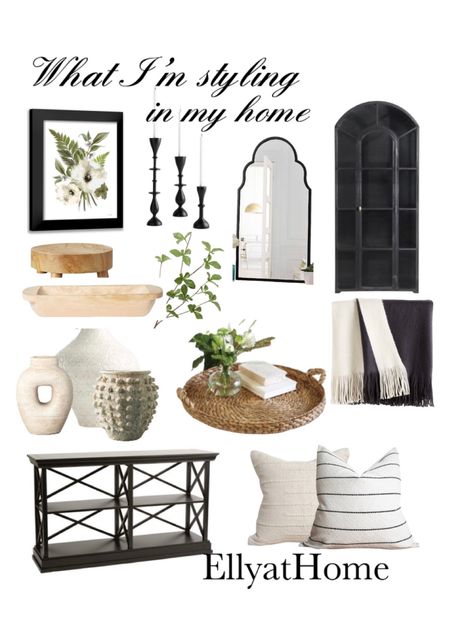 New home decor accessories and furniture I’m styling in my home! Black glass display cabinet, black console table, black scallop mirror, fresh pillows in black, white, neutrals, black and white cozy fringe throw blanket, Seagrass tray, wood riser and bowl, textured vases, greenery, artwork. Free shipping, some items on sale. Crate and Barrel, Target, Cotiere Brooklyn, Walmart, Ballard Designs, Anthropologie. Under $50 under $30 

#LTKFind #LTKhome #LTKunder50