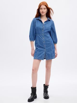 100% Organic Cotton Puff Sleeve Denim Mini Dress with Washwell | Gap (US)