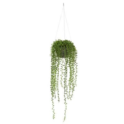 Nearly Natural 21-Inch Artificial String of Pearl Hanging Plant in Stone Vase | Bed Bath & Beyond