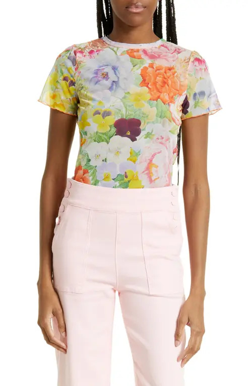 Alice + Olivia Delaina Floral Crop Top in Dawn Floral at Nordstrom, Size Large | Nordstrom