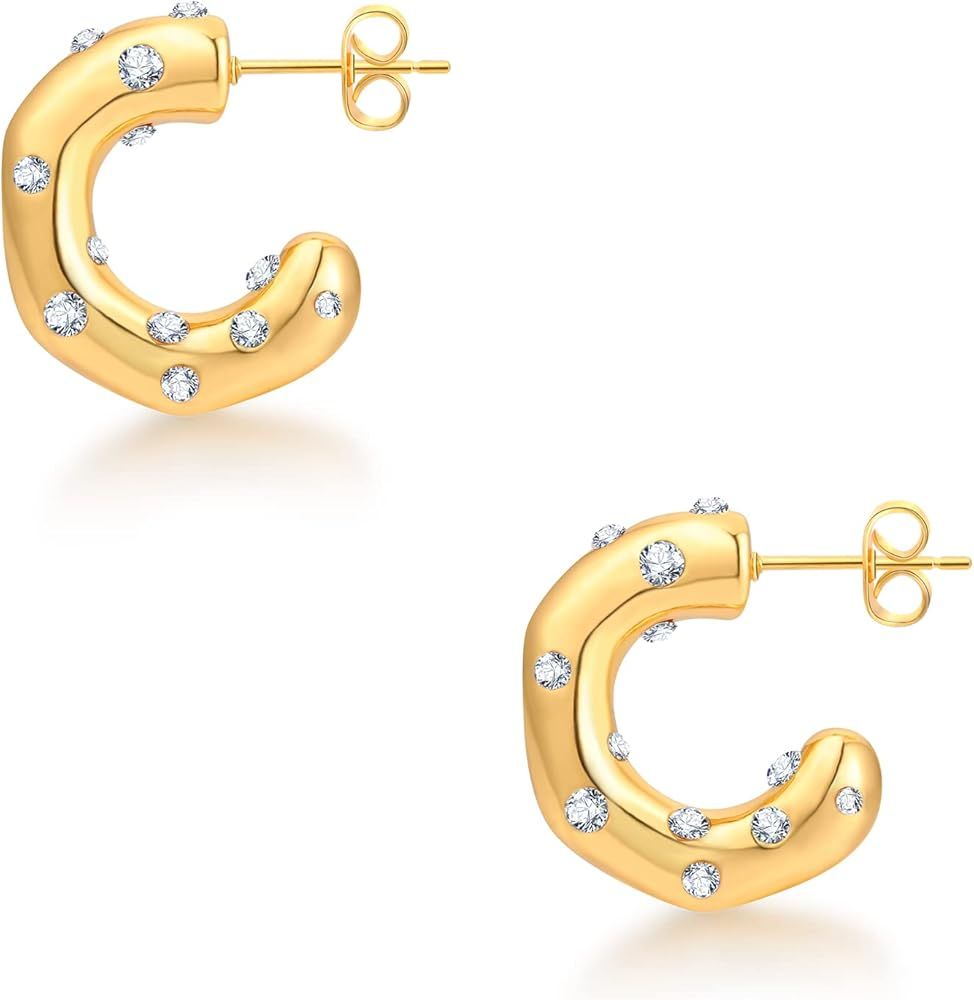 Sunssy Chunky Gold Hoop Earrings for Women 18K Gold Plated Trendy Cute Small Hoop Earrings for Te... | Amazon (US)