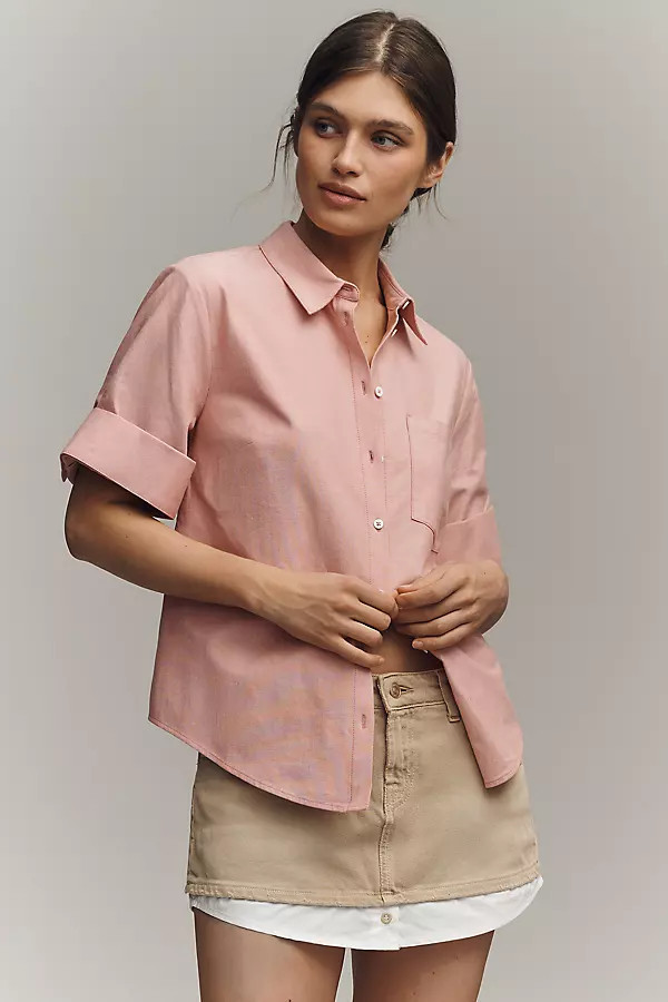 Rolled-Sleeve Oxford Buttondown Shirt | Anthropologie (US)