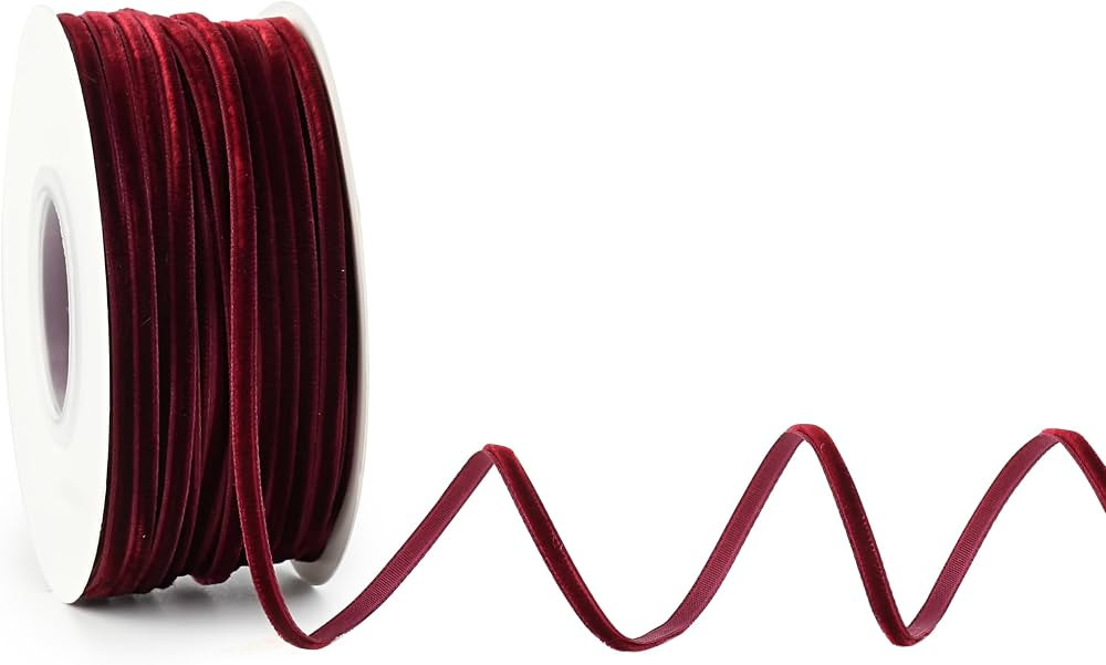 Mayreel Burgundy Velvet Ribbon 1/8" Thin Burgundy Ribbon Vintage Velvet Ribbon Narrow Maroon Ribb... | Amazon (US)