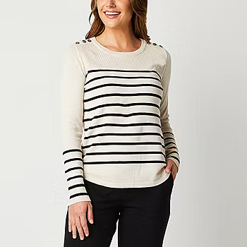 Liz Claiborne Womens Crew Neck Long Sleeve Striped Pullover Sweater | JCPenney