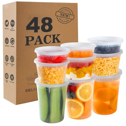 48Sets Deli Containers with Lids (8oz, 16oz, 32oz Each), Food Srorage Containers with Lids Airtight, Disposable Soup Containers with Lids, Microwave/ Freezer/ Dishwasher Safe, Leakproof, BPA Free | Amazon (US)