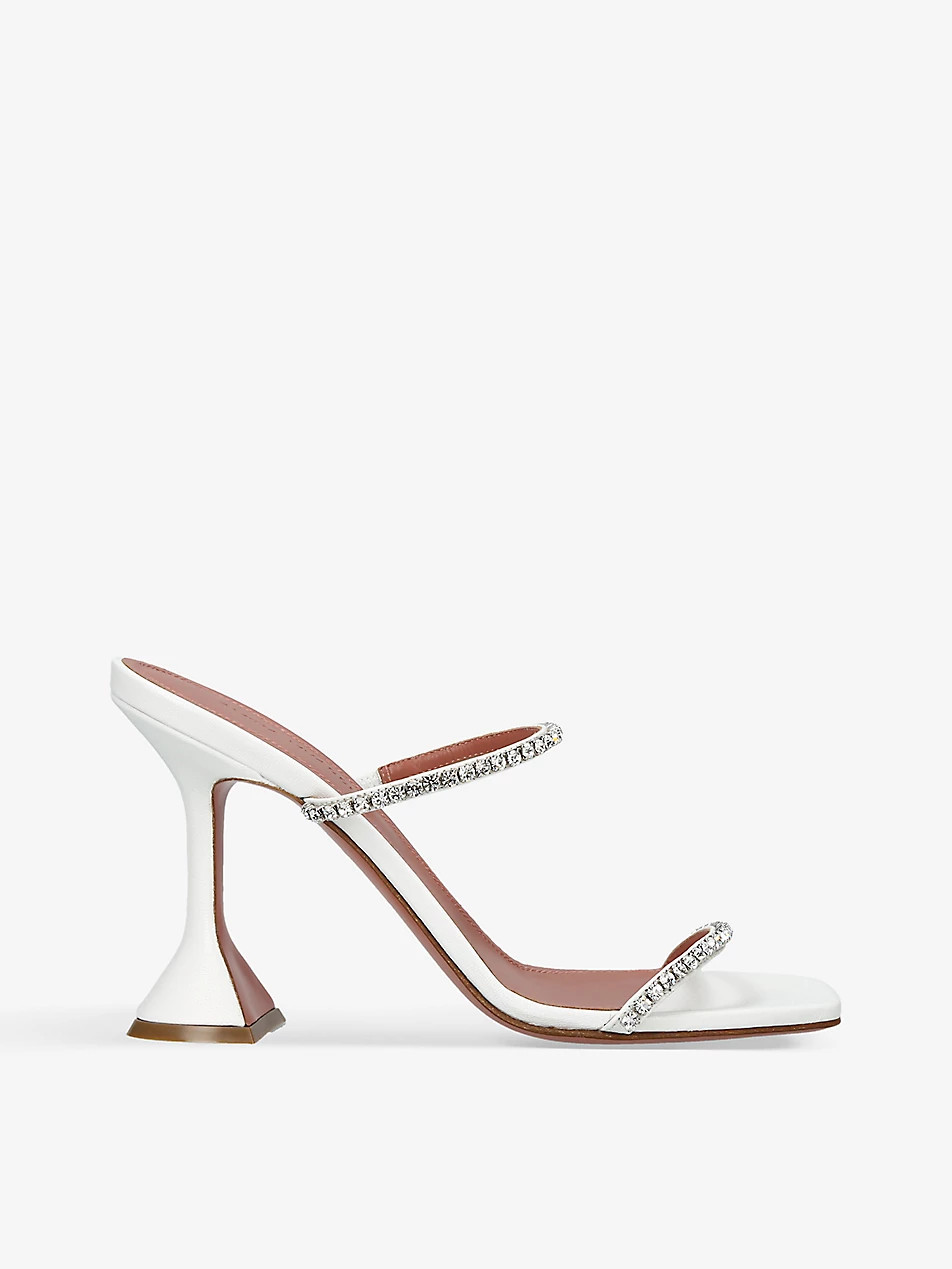 Gilda crystal-embellished leather heeled sandals | Selfridges