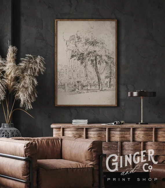 A Big Tree -- Vintage Fine Art Drawing -- Framed Digitally Printed Canvas Art | Etsy (US)