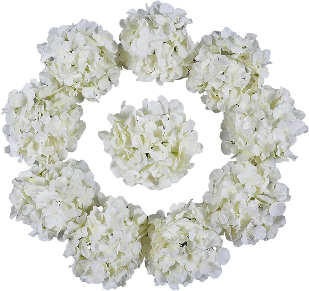 DH EYB 10 pcs White Hydrangea Artificial Flowers, Silk Artificial Hydrangea Flowers Head with Ste... | Amazon (CA)