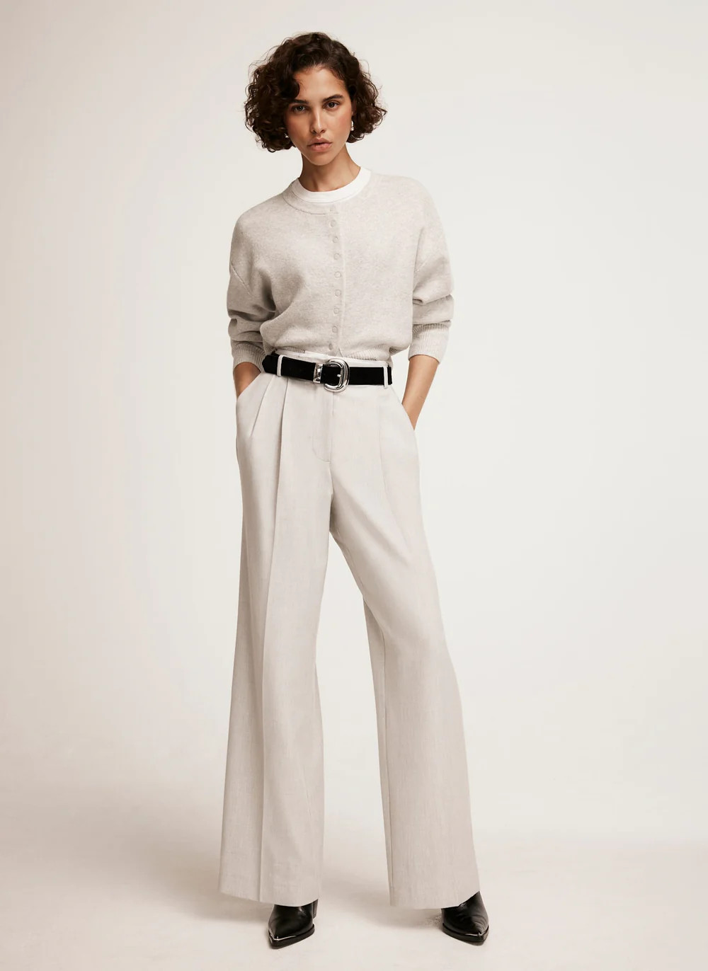 Grey Pleated Wide Trousers | Mint Velvet