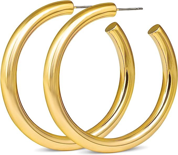 14k Gold Hoop Earrings for Women | 14 Karat Gold Hoop Earrings Set, Small Gold Hoop Earrings for ... | Amazon (US)