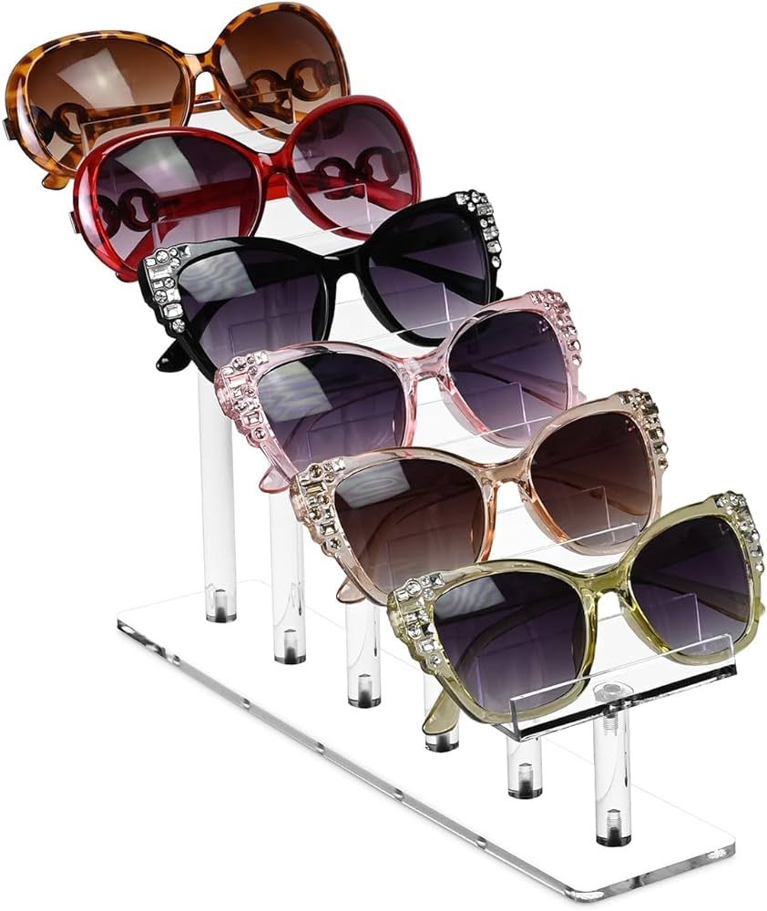 MOOCA 6 Tier Acrylic Eyeglasses Frame Stand, Sunglasses Orgaznizer, Sunglass Holder, Acrylic Sunglasses Display, Sunglasses Rack Holder, Acrylic Glass Display, 8 in H | Amazon (US)