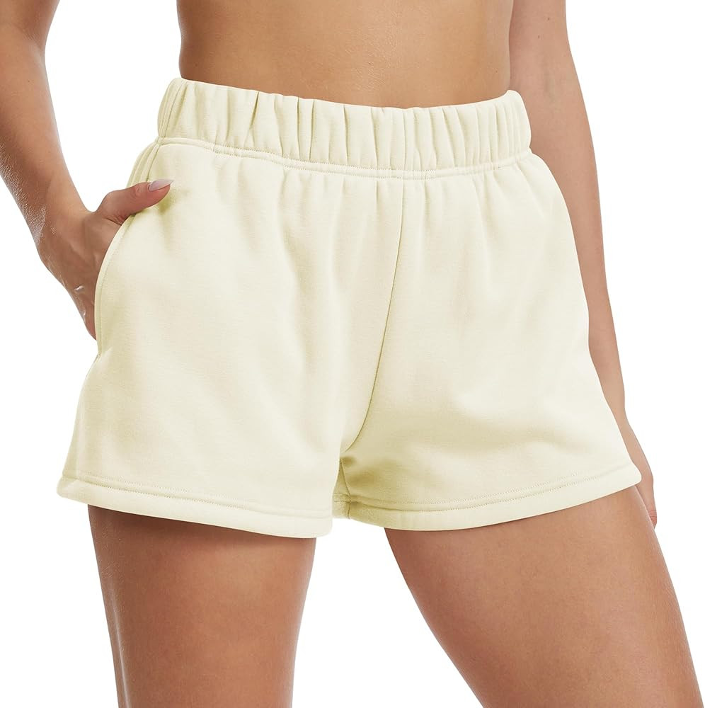 Women's Sweat Shorts High Waisted Fleece Lined Casual Lounge Athletic Cotton Shorts with Pockets | Amazon (US)