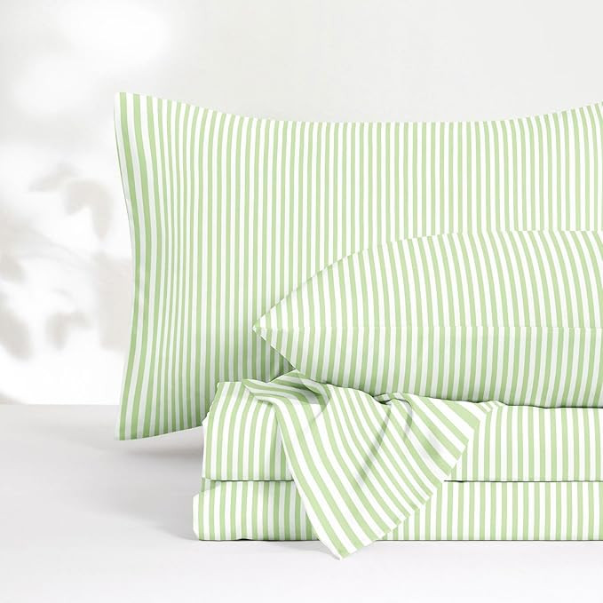 Wake In Cloud - Striped Bed Sheets, 4-Piece Sheet Set, Ticking Vertical Pin Stripe Modern Farmhou... | Amazon (US)