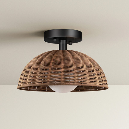 Bijolle 12'' 1 Light Farmhouse Rattan Plait Dome Semi Flush Mount Lighting For Living Room/Bedroo...